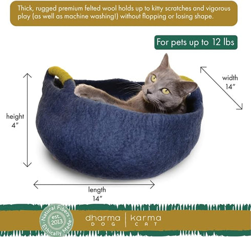 Distinctly Himalayan Wool Pet Basket With Handles Navy