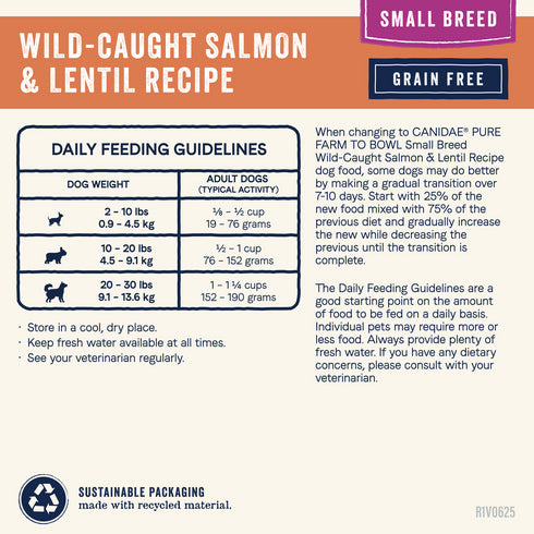 Canidae Pure Farm To Bowl Small Breed Grain Free Dry Dog Food - Wild-Caught Salmon & Lentil - 10lb Bag