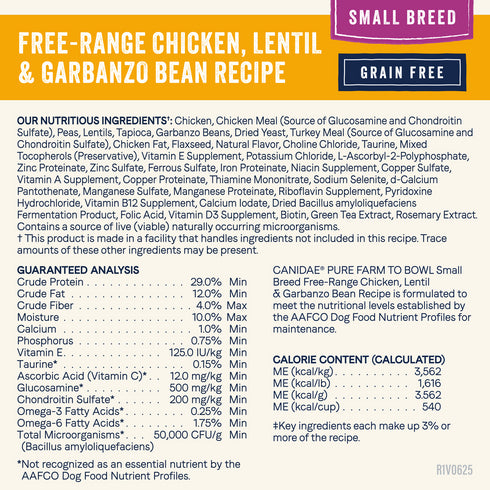 Canidae Pure Farm To Bowl Small Breed Grain Free Dry Dog Food - Free-Range Chicken & Lentil - 10lb Bag