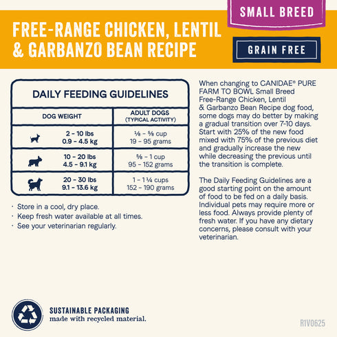 Canidae Pure Farm To Bowl Small Breed Grain Free Dry Dog Food - Free-Range Chicken & Lentil - 10lb Bag