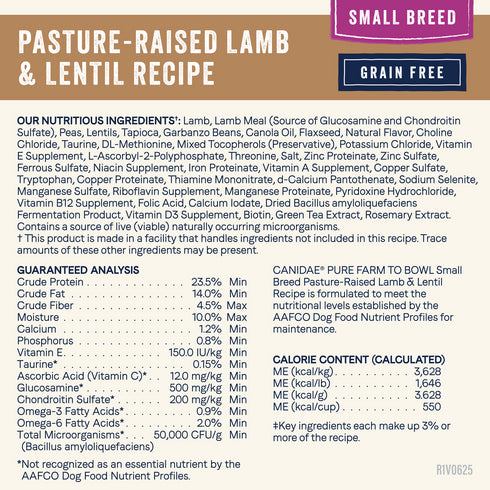 Canidae Pure Farm To Bowl Small Breed Grain Free Dry Dog Food - Pasture-Raised Lamb & Lentil - 4lb Bag