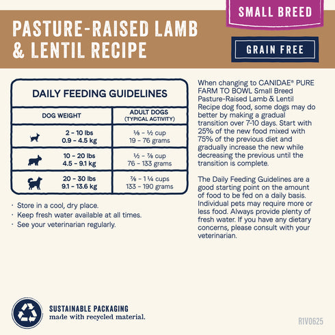 Canidae Pure Farm To Bowl Small Breed Grain Free Dry Dog Food - Pasture-Raised Lamb & Lentil - 4lb Bag