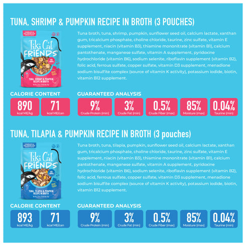 Tiki Cat Friends Minced Wet Cat Food Tuna Variety Pack - 12 2.8oz Pouches