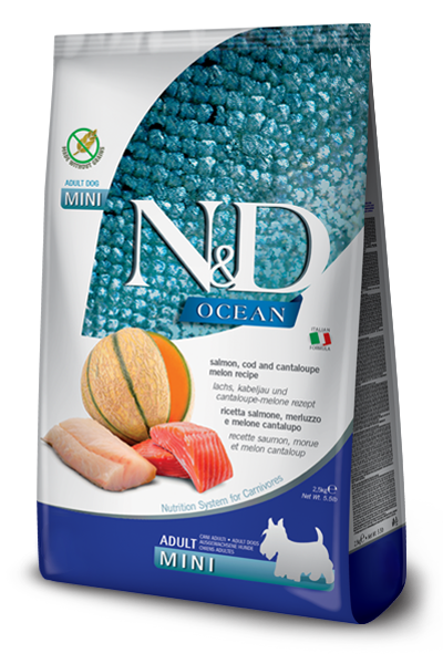 Farmina N&D Ocean Grain Free Dry Dog Food – Salmon, Cod, & Cantaloupe, Mini Kibble - 5.5lb Bag