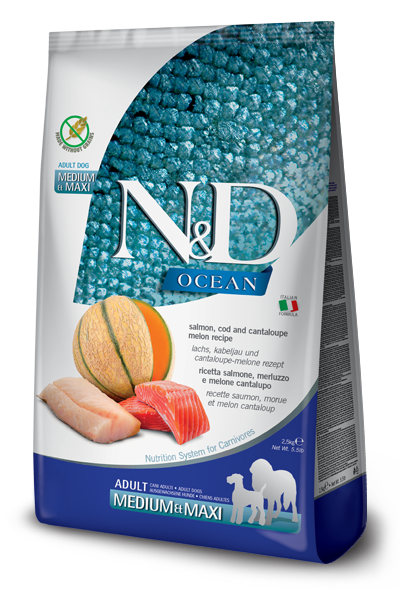 Farmina N&D Ocean Grain Free Dry Dog Food - Salmon & Cod, Medium/Maxi Kibble - 26.4lb Bag