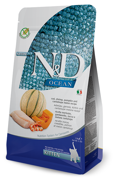 Farmina N&D Ocean Kitten Grain Free Dry Cat Food - Cod, Shrimp, Pumpkin & Cantaloupe - 3.3lb Bag