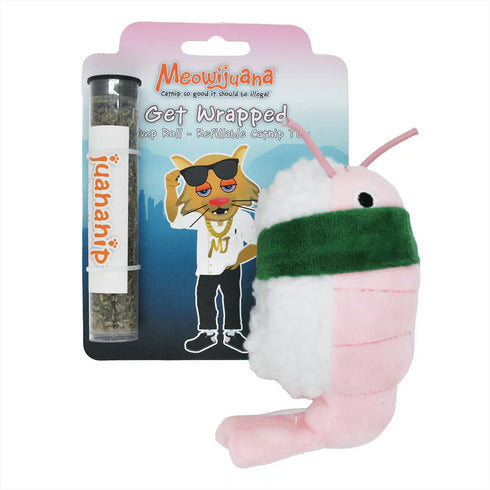 Meowijuana Get Wrapped Shrimp Sushi Roll Cat Nip Toy - Refillable