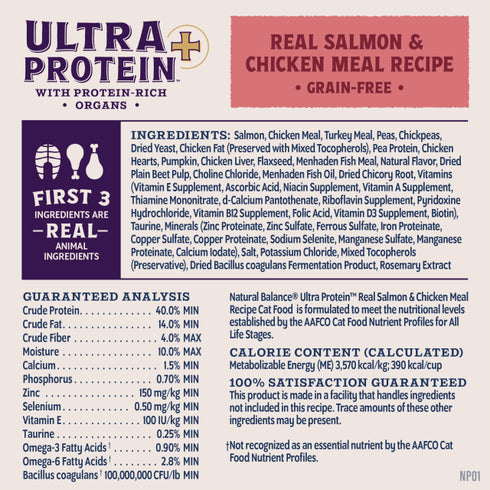 Natural Balance Ultra Protein+ Skin, Coat, & Digestive Health Dry Cat Food - Salmon & Chicken - 5lb Bag