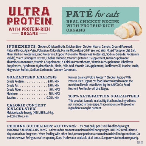 Natural Balance Ultra Protein Wet Cat Food - Chicken & Organ Pate - 2.8oz Can