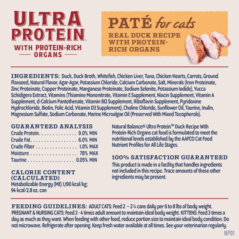 Natural Balance Ultra Protein Wet Cat Food - Duck & Organ Pate - 2.8oz Can