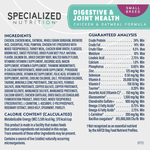 Natural Balance Specialized Nutrition Digestive & Joint Health Small Breed Dry Dog Food - Chicken & Oatmeal - 3.5lb