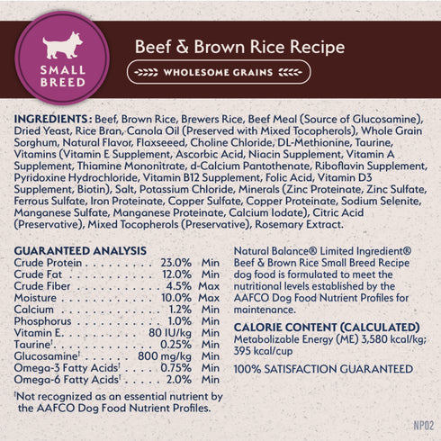 Natural Balance Limited Ingredient Small Breeds Dry Dog Food - Beef & Brown Rice - 4lb Bag