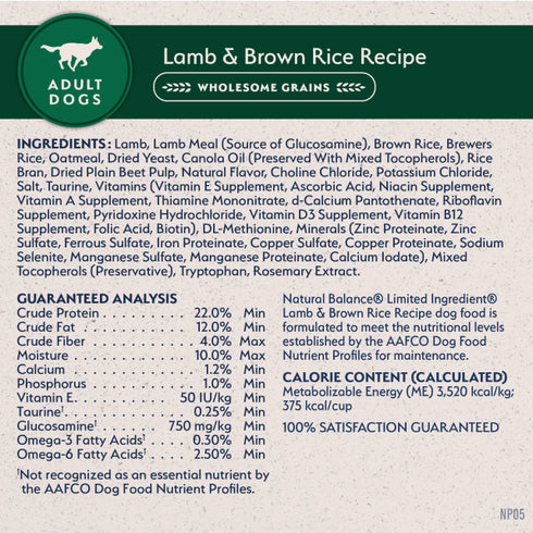 Natural Balance Limited Ingredient Dry Dog Food - Lamb & Brown Rice - 12lb Bag