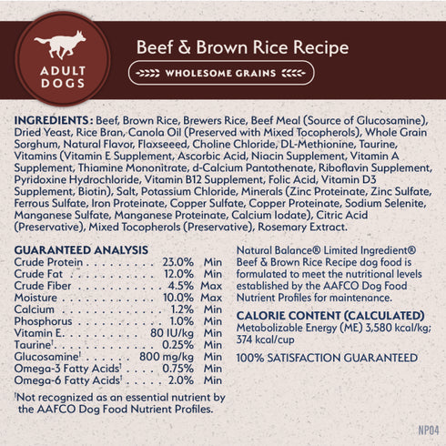 Natural Balance Limited Ingredient Dry Dog Food - Beef & Brown Rice - 24lb Bag