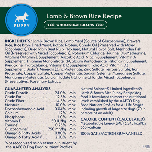 Natural Balance Limited Ingredient Puppy Dry Dog Food - Lamb & Brown Rice - 12lb Bag
