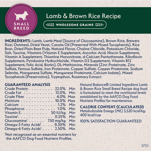 Natural Balance Limited Ingredient Small Breeds Dry Dog Food - Lamb & Brown Rice - 12lb Bag