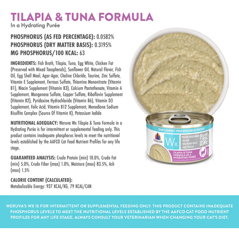 Weruza Wx Phos Focused Wet Cat Food - Tilapia & Tuna In Puree - 3oz Can
