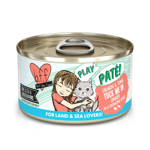 BFF PLAY Pate Wet Cat Food - Salmon & Tuna Tuck Me In - 2.8oz Can