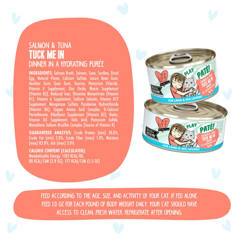 BFF PLAY Pate Wet Cat Food - Salmon & Tuna Tuck Me In - 2.8oz Can