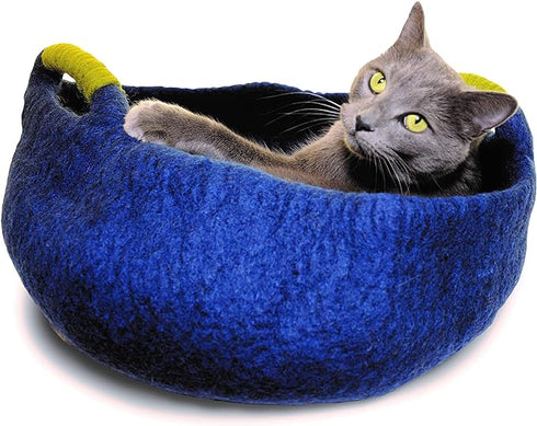 Distinctly Himalayan Wool Pet Basket With Handles Navy