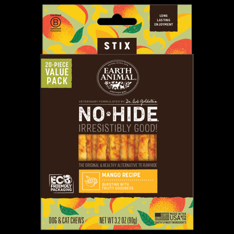 Earth Animal No-Hide Dog Chew Stix Treats - Mango - 20 Count Bag