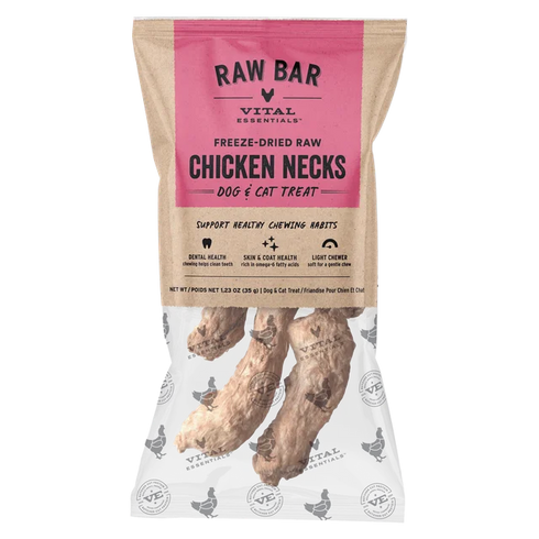 Vital Essentials Freeze Dried Raw Bar Dog Treats - Chicken Necks - 1.23oz Bag