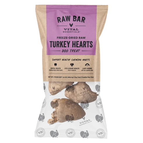 Vital Essentials Freeze Dried Raw Bar Dog Treats - Turkey Hearts - 1.23oz Bag