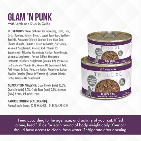 Weruva TruLuxe Glam 'N Punk Wet Cat Food - Lamb & Duck In Gelée - 6oz Can