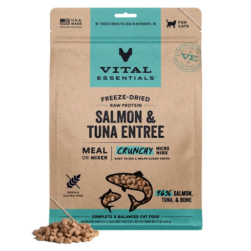 Vital Essentials Chrunchy Micro Nibs Freeze Dried Cat Food - Salmon & Tuna - 12oz Bag