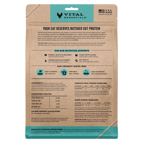 Vital Essentials Chrunchy Micro Nibs Freeze Dried Cat Food - Salmon & Tuna - 12oz Bag