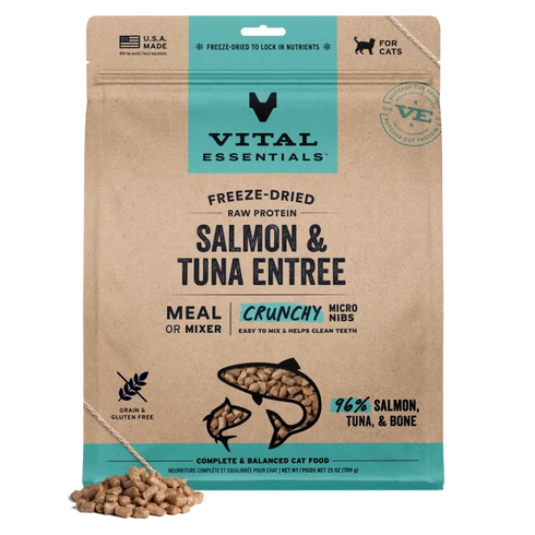 Vital Essentials Crunchy Micro Nibs Freeze Dried Cat Food - Salmon & Tuna - 25oz Bag