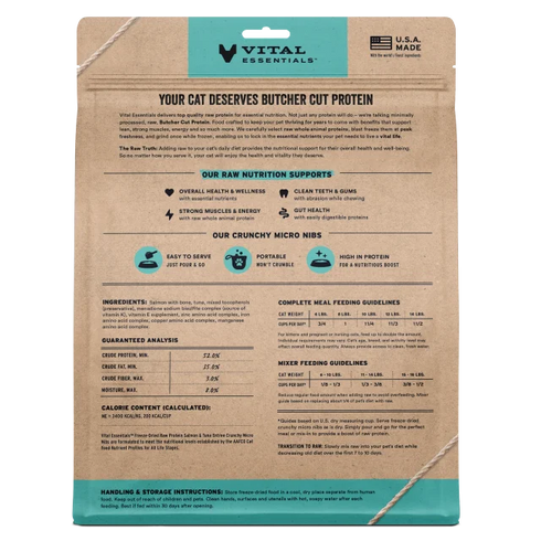 Vital Essentials Crunchy Micro Nibs Freeze Dried Cat Food - Salmon & Tuna - 25oz Bag