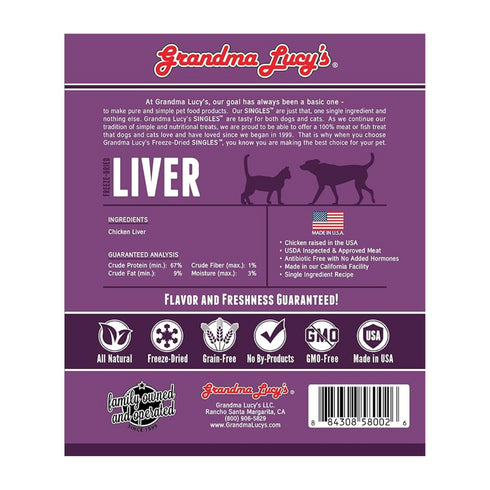 Grandma Lucy's Singles Freeze-Dried Liver Dog & Cat Treats 2.5 oz - Poudre Pet and Feed Supply