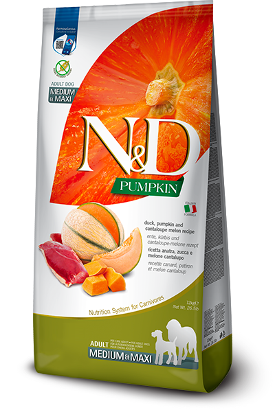 Farmina N&D Pumpkin Grain Free Dry Dog Food - Cantaloupe & Duck, Medium/Maxi Kibble - 26.4lb