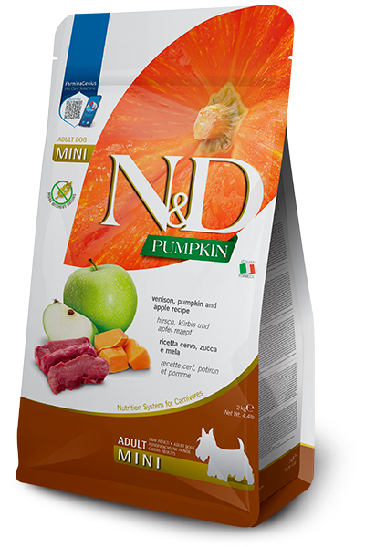 Farmina N&D Pumpkin Grain Free Dry Dog Food - Venison & Apple, Mini Kibble - 4.4lb Bag