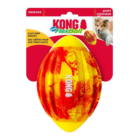 Kong Flexball Sport Football Dog Toy - Medium - Red/Yellow