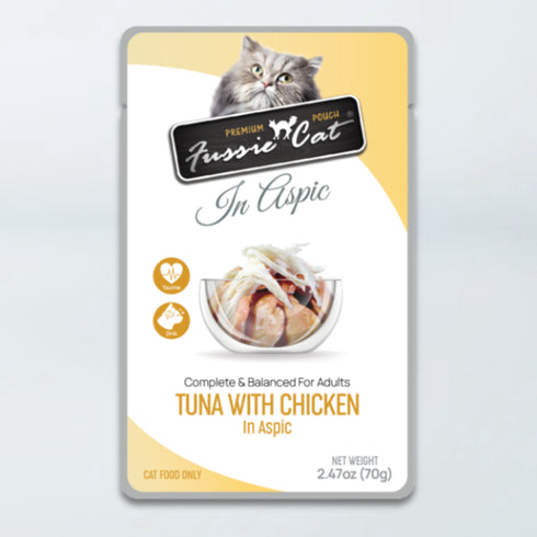Fussie Cat Premium Pouches Wet Cat Food - Tuna & Chicken in Aspic - 2.47oz Pouch