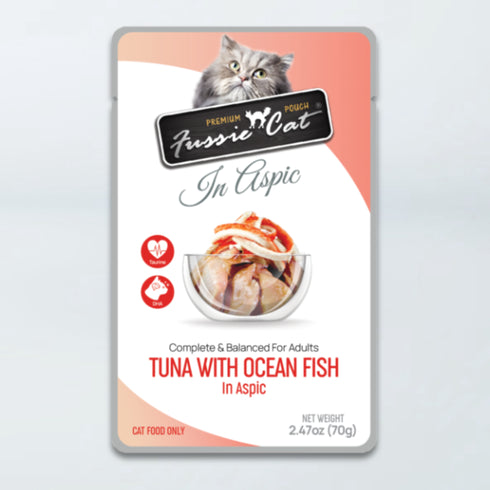 Fussie Cat Premium Pouches Wet Cat Food - Tuna & Ocean Fish in Aspic - 2.47oz Pouch