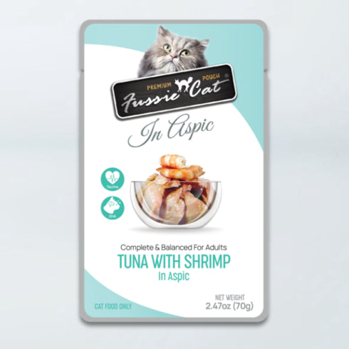 Fussie Cat Premium Pouches Wet Cat Food - Tuna & Shrimp in Aspic - 2.47oz Pouch