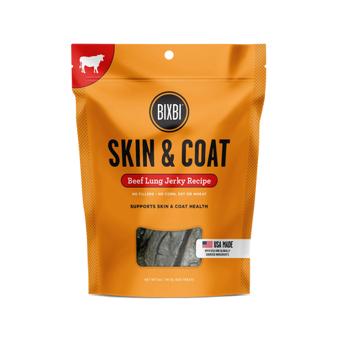 Bixbi Skin & Coat Jerky Dog Treats - Beef Lung - 5oz Pouch