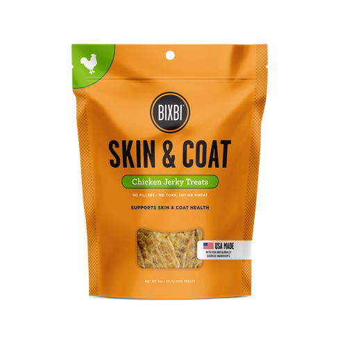 Bixbi Skin & Coat Jerky Dog Treats - Chicken - 5oz Pouch