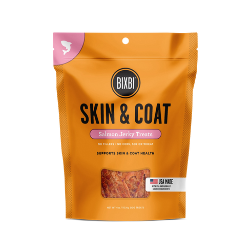 Bixbi Skin & Coat Jerky Dog Treats - Salmon - 4oz Pouch