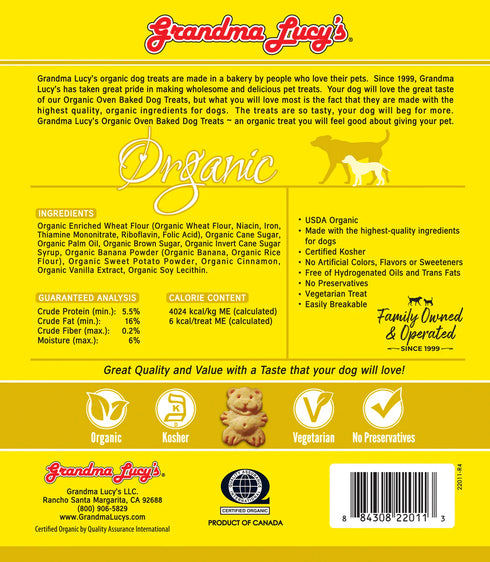 Grandma Lucy's Oven Baked Dog Treats - Organic Banana & Sweet Potato - 14oz Bag