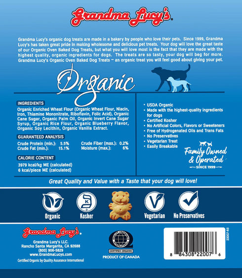 Grandma Lucy's Oven Baked Dog Treats - Organic Blueberry - 14oz Bag