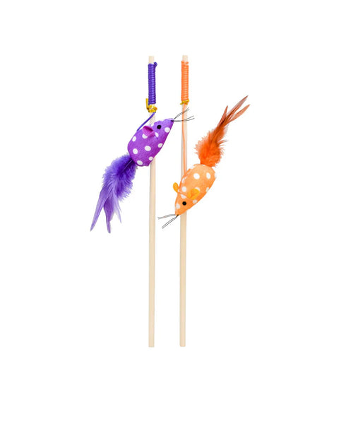 Patchwork Pet Halloween Cat Toy Wand with Feathers - 16" - Purple/Orange