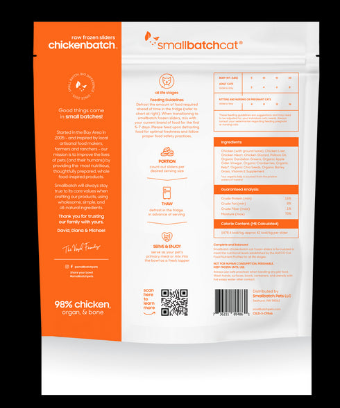 Smallbatch Sliders Frozen Raw Cat Food - Chicken - 9lb Box