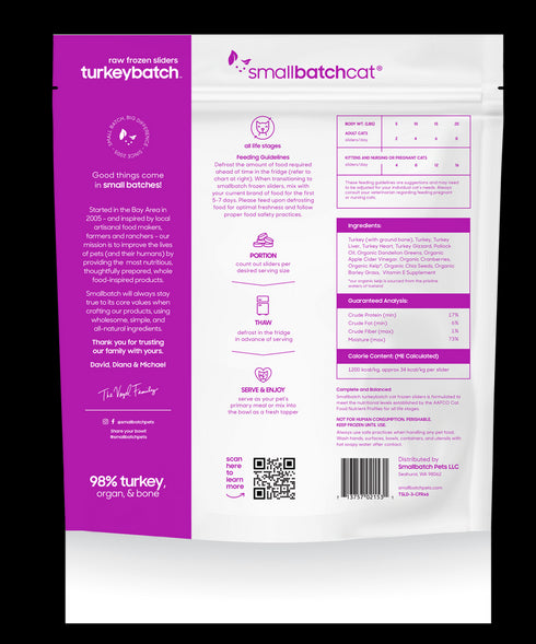 Smallbatch Sliders Frozen Raw Cat Food - Turkey - 3lb Bag