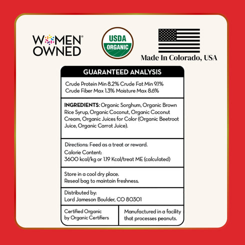 Lord Jameson Love Puffs Candy Cane Kisses Organic Dog Treats - Coconut - 4oz Pouch