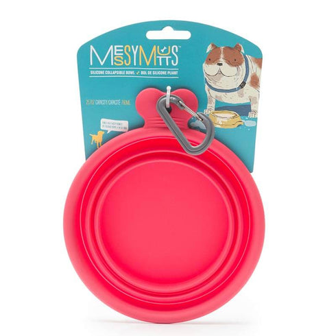 Messy Mutts Silicone Collapsible Dog Bowl - Small 1.75 Cup - Red
