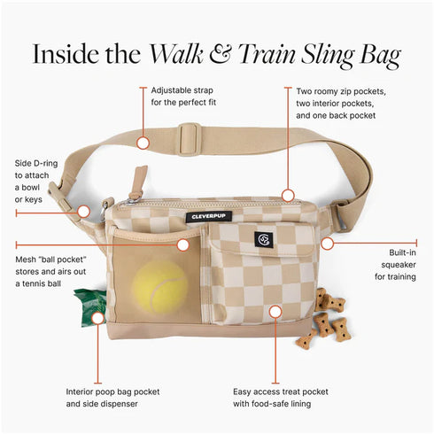 Cleverpup Dog Walk & Train Sling Bag - Checkered